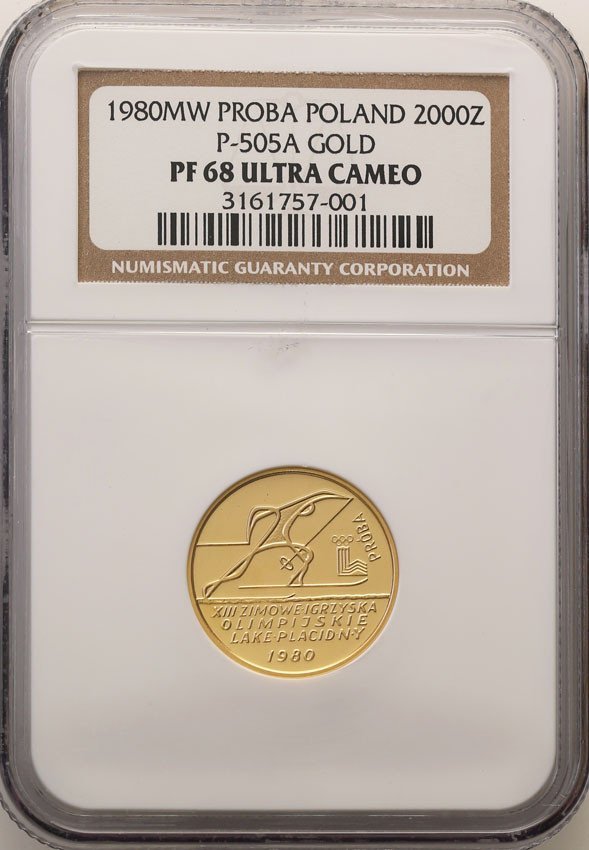 PRL. PRÓBA złoto 2.000 zł 1980 Lake Placid NGC PF68 ULTRA CAMEO